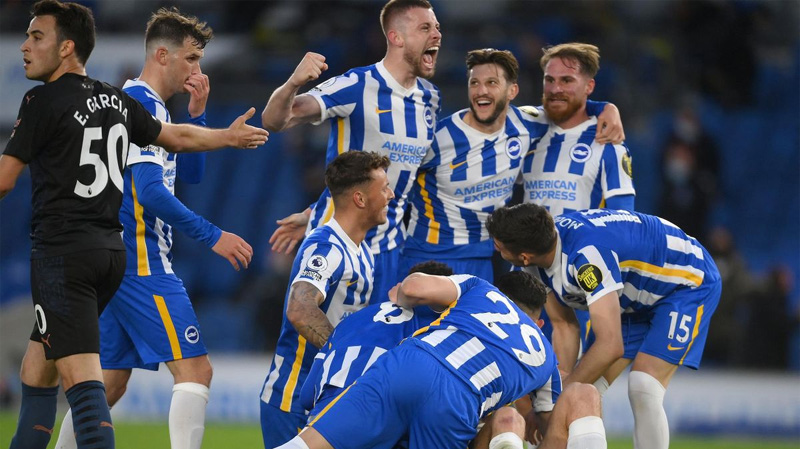 Brighton players recorded some of their highest player ratings of the season as the Albion shocked Premier League champions Manchester City with a 3-2 win at the Amex