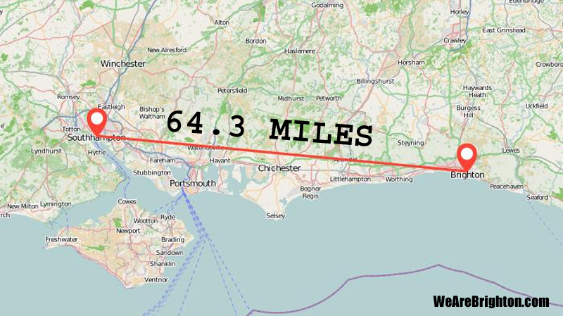 Brighton travel to Southampton for a South Coast Derby between two cities who are 64.3 miles apart