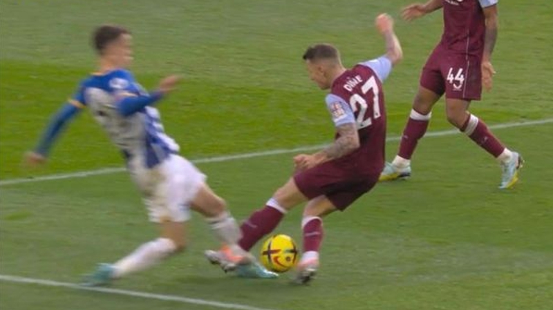 Solly March was denied a stonewall penalty as Brighton lost 1-2 to Aston Villa