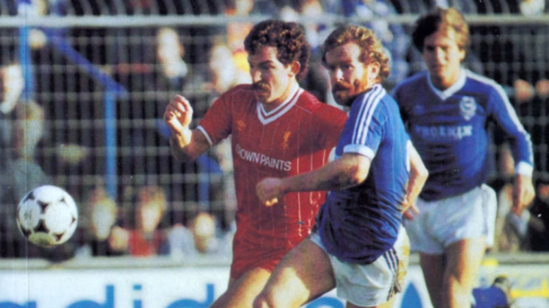 Tony Grealish in action as Brighton take on Liverpool in the 1984 FA Cup fourth round