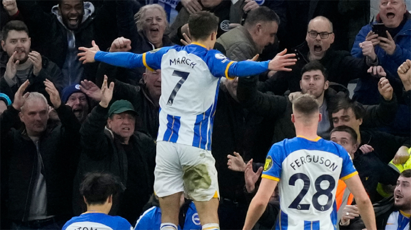 Solly March scored two goals and topped the player ratings in Brighton 3-0 Liverpool