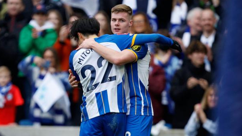 Evan Ferguson celebrates scoring as Brighjton beat Grimsby 5-0 in the quarter final of the FA Cup