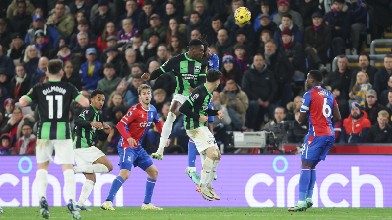 Danny Welbeck heads in a goal for Brighton in their 1-1 draw at Crystal Palace