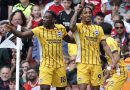 Joao Pedro celebrates scoring the Brighton equaliser in their 1-1 draw at Arsenal