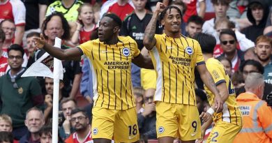 Joao Pedro celebrates scoring the Brighton equaliser in their 1-1 draw at Arsenal