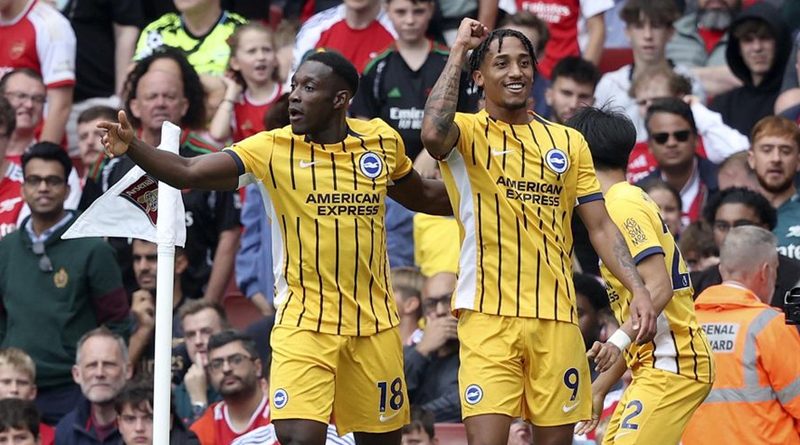 Joao Pedro celebrates scoring the Brighton equaliser in their 1-1 draw at Arsenal