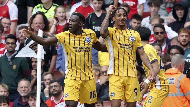 Joao Pedro celebrates scoring the Brighton equaliser in their 1-1 draw at Arsenal