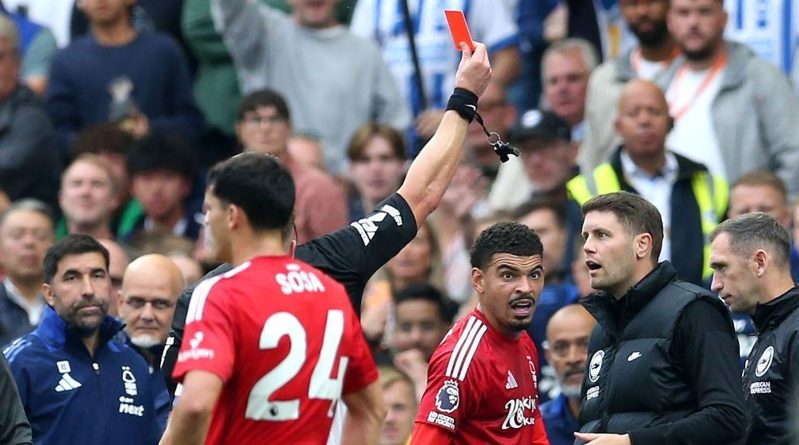 Fabian Hurzelerr was sent off in Brighton 2-2 Nottingham Forest