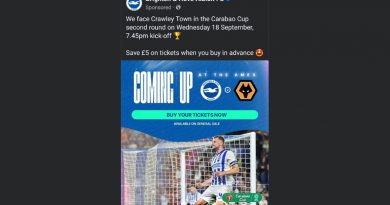 Brighton social media accounts have wrongly said the Albion face Crawley in the League Cup when they actually play Wolves