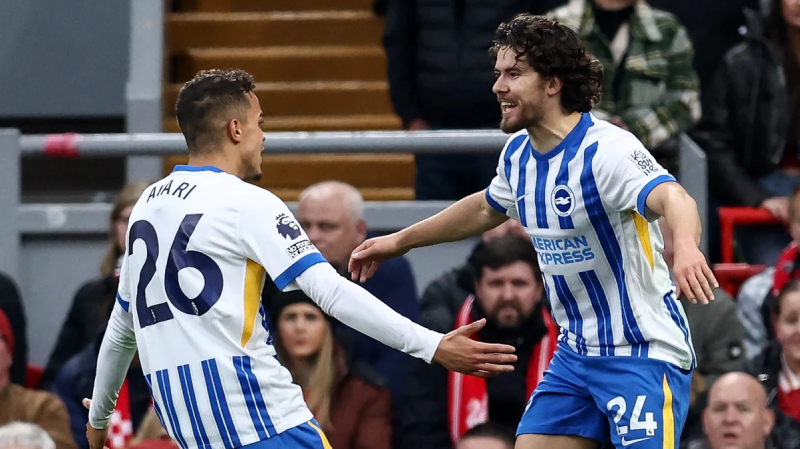 Ferdi Kadioglu celebrates scoring during Liverpool 2-1 Brighton