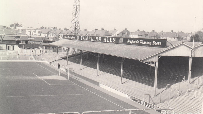 The North Stand of Brighton & Hove Albion's Goldstone Ground in the 1950s