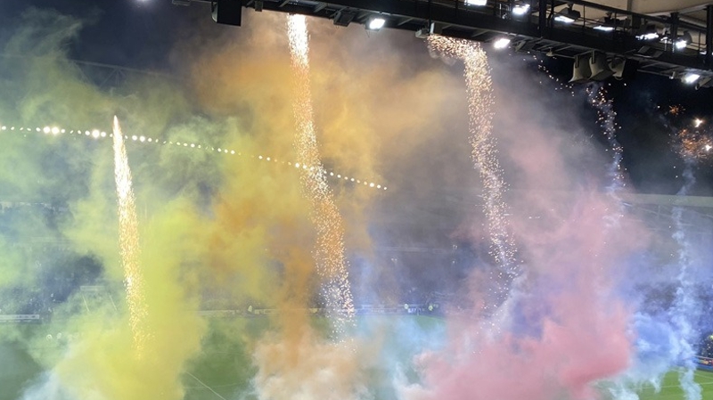 Fireworks celebrated Rainbow Laces week before Brighton & Hove Albion's Premier League match against Leeds United at the Amex Stadium