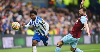 Tariq Lamptey takes on a Burnley player as Brighton suffered a 3-0 defeat at the Amex