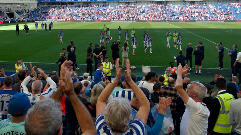 The Amex crowd applaud Brighton after their 5-2 win over Leicester City