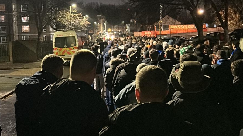 Brighton fans queue to collect tickets for over an hour ahead of the Carabao Cup Fourth Round tie at Charlton Athletic