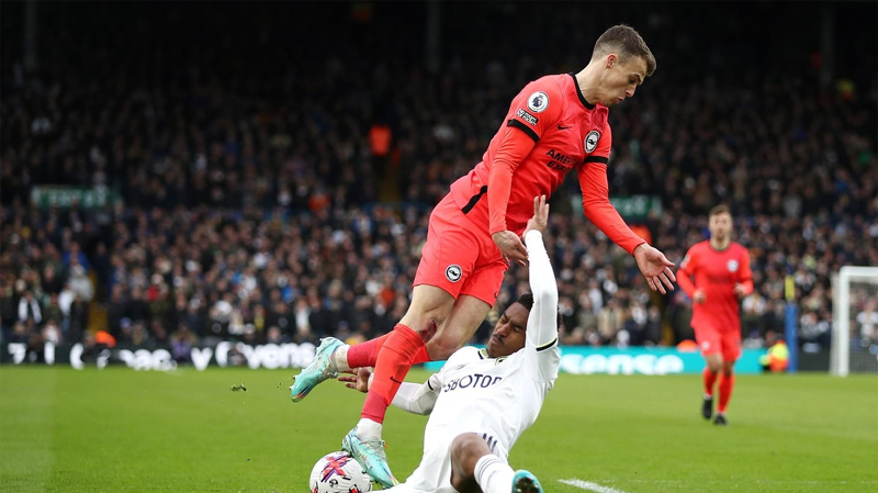 Solly March in action for Brighton during their 2-2 draw at Leeds United