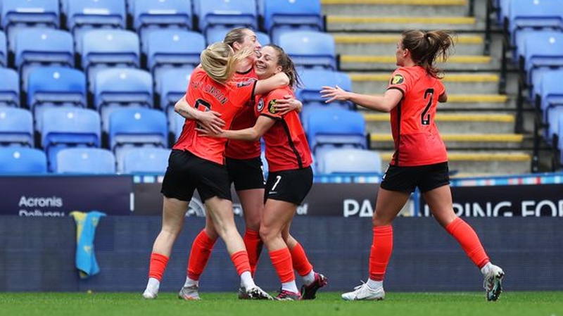 Veatriki Sarri celebrates scoring for Brighton against Reading in the WSL