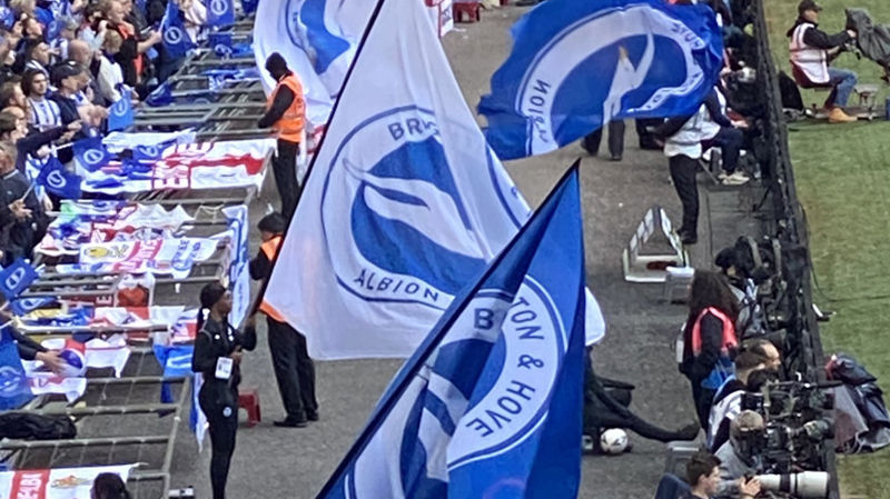 Brighton flags at Wembley for the FA Cup semi final against Manchester United in April 2023