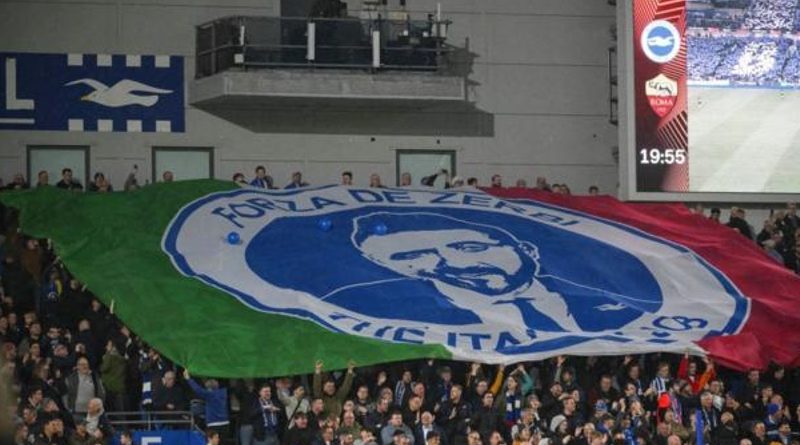 The Roberto De Zerbi flag before Brighton faced Roma in the Europa League