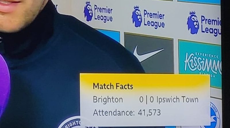 The BBC reported a record Amex Stadium attendance at Brighton 0-0 Ipswich