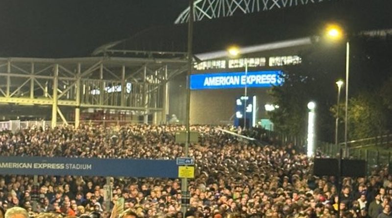 The queue for a train at Falmer Station after Brighton played Liverpool in the League Cup