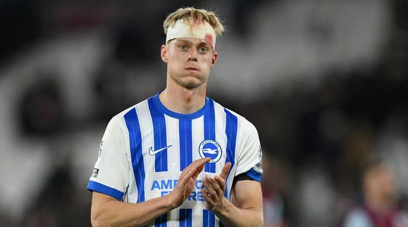 Jan Paul van Hecke ended West Ham 2-2 Brighton bandaged up with a head injury