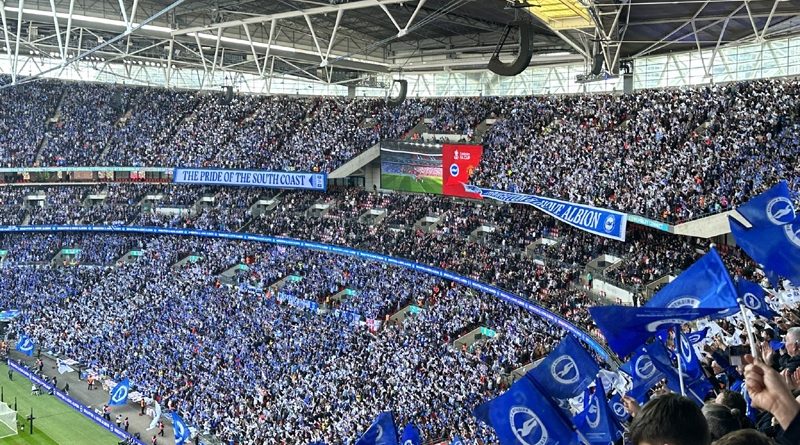 Brighton fans at Wembley for the 2023 FA Cup semi final against Manchester United